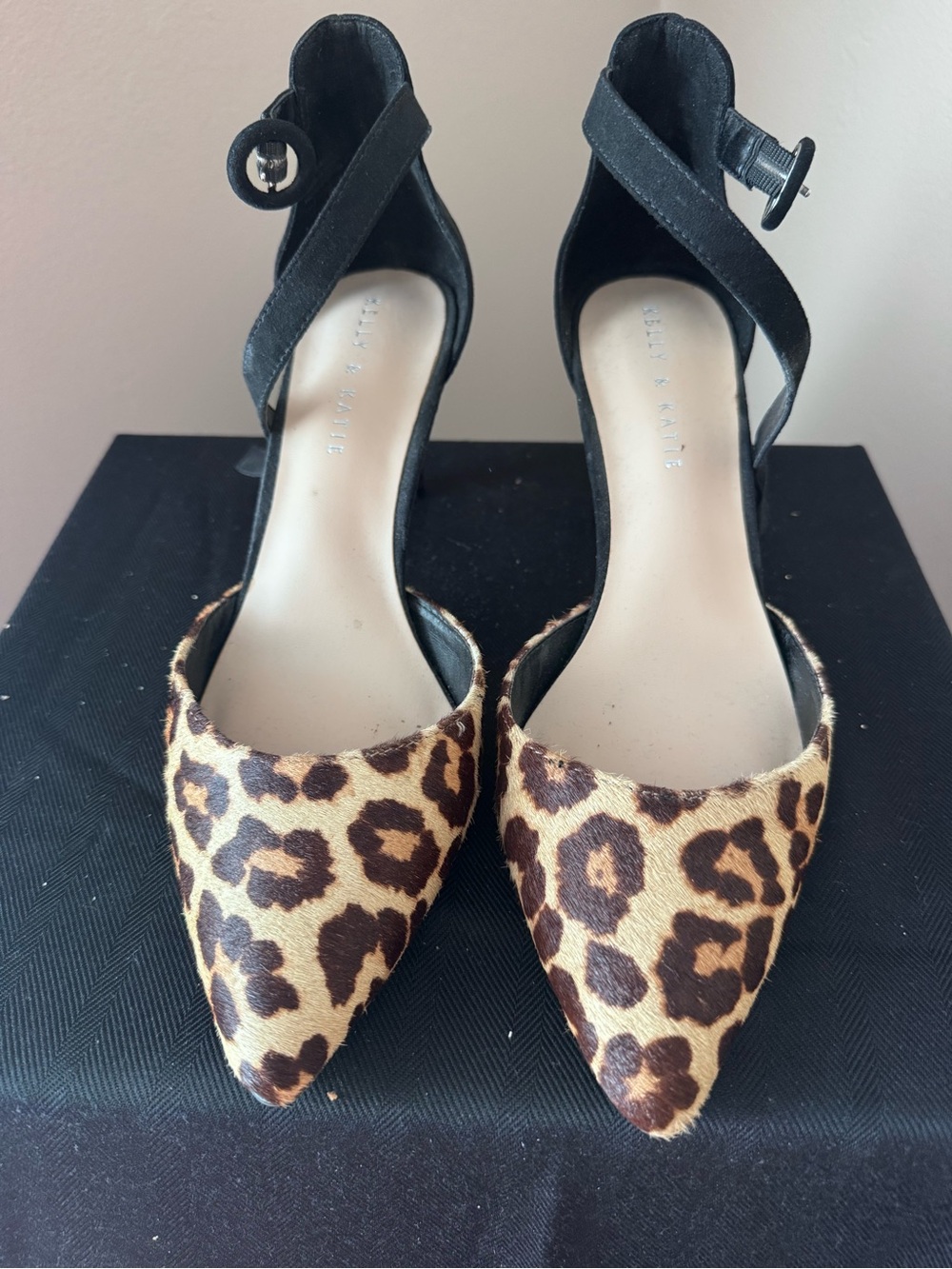 Leopard Print Pointed Toe Ankle Strap Heels - Black & Brown